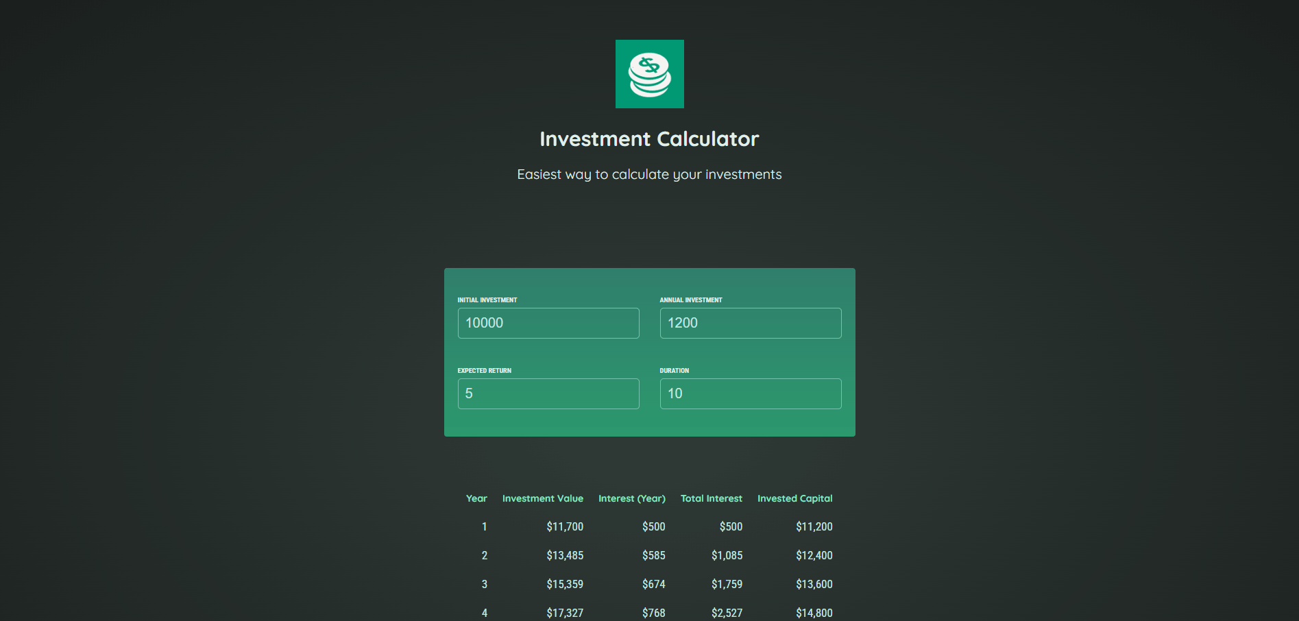 React Investment Calculator